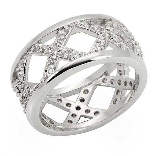 JCE266 Rhodium Brass Ring with AAA Grade CZ  in Clear