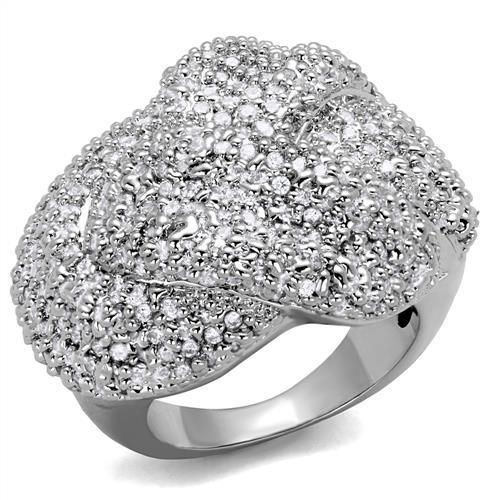 JCE1078 Rhodium Brass Ring with AAA Grade CZ  in Clear