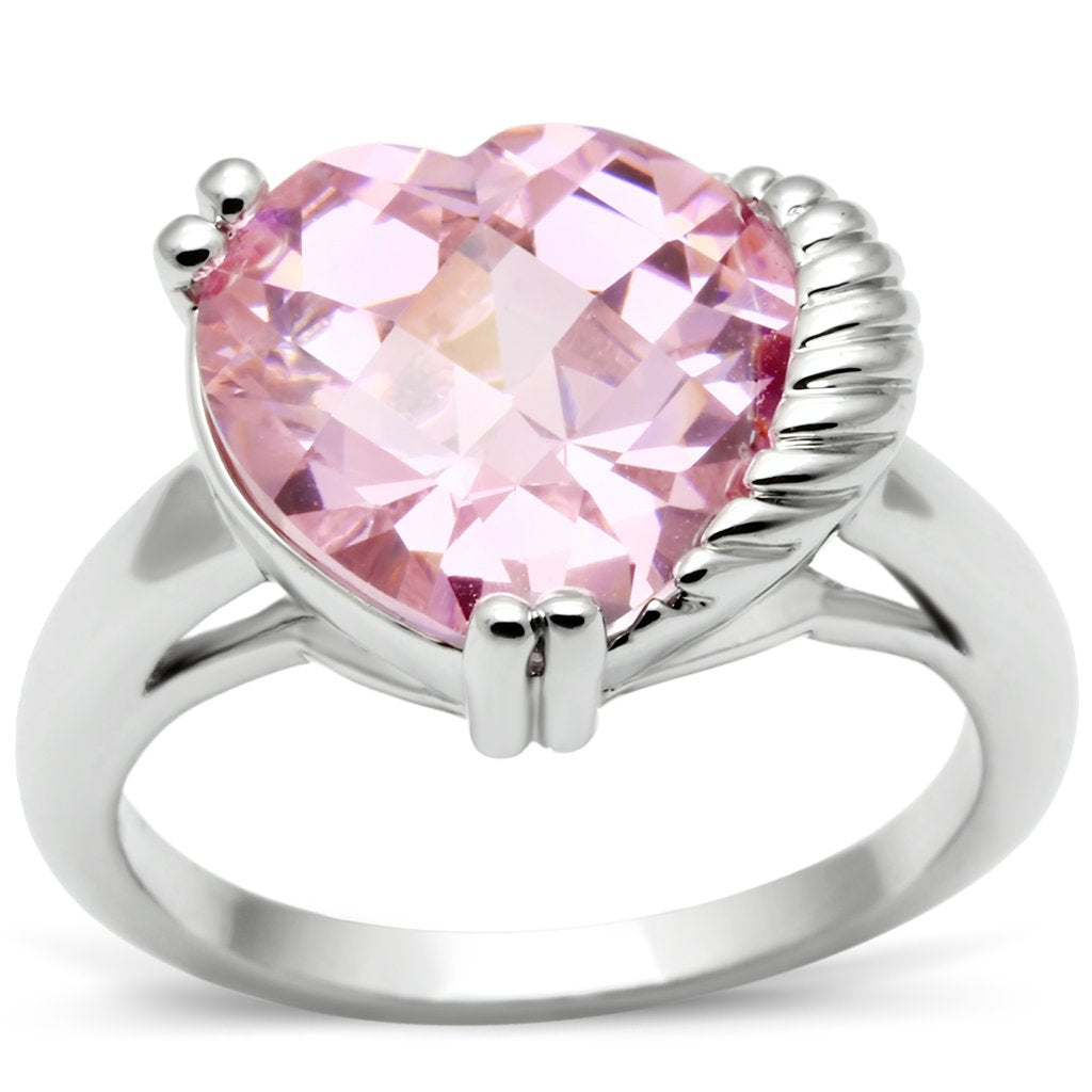 JCE206 Rhodium Brass Ring with AAA Grade CZ  in Rose