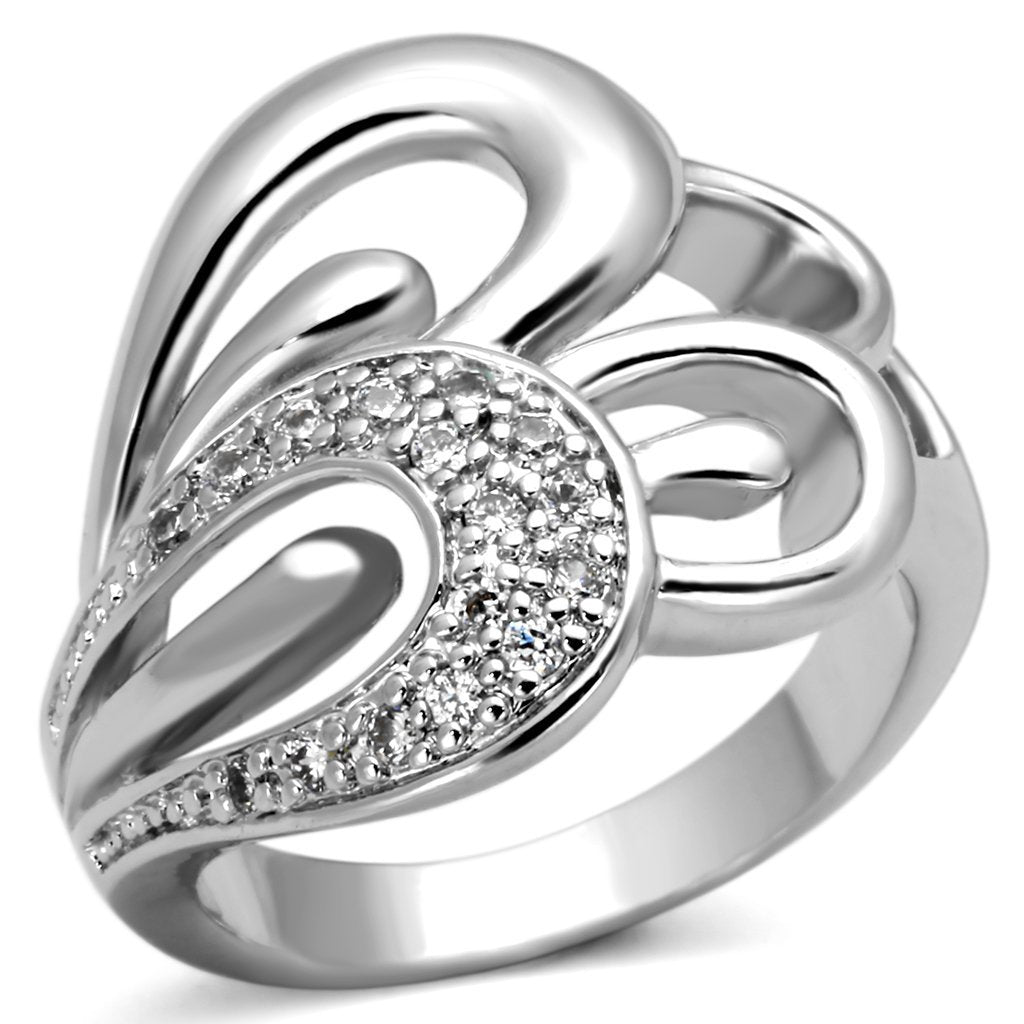 JCE325 Rhodium Brass Ring with AAA Grade CZ  in Clear