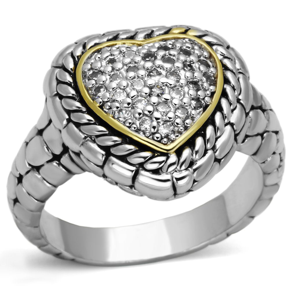 JCE333 Reverse Two-Tone Brass Ring with AAA Grade CZ  in Clear