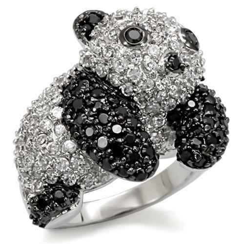 JCE1559 Rhodium + Ruthenium Brass Ring with AAA Grade CZ  in Black Diamond