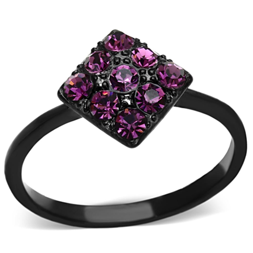 JCE1301 IP Black(Ion Plating) Stainless Steel Ring with Top Grade Crystal  in Amethyst