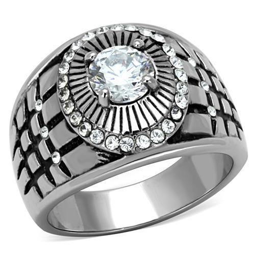 JCE1614 High polished (no plating) Stainless Steel Ring with AAA Grade CZ  in Clear