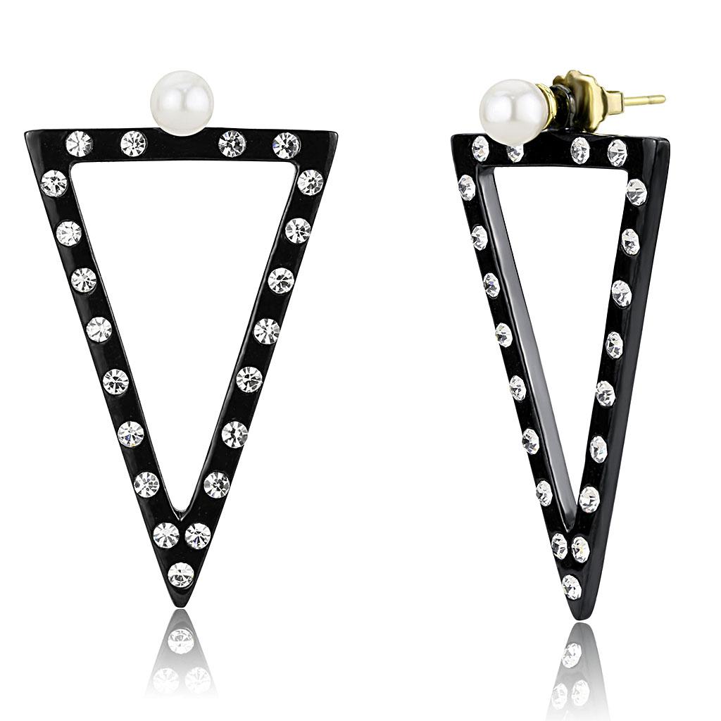 JCE3216 IP Gold+ IP Black (Ion Plating) Stainless Steel Earrings with Synthetic Pearl in White