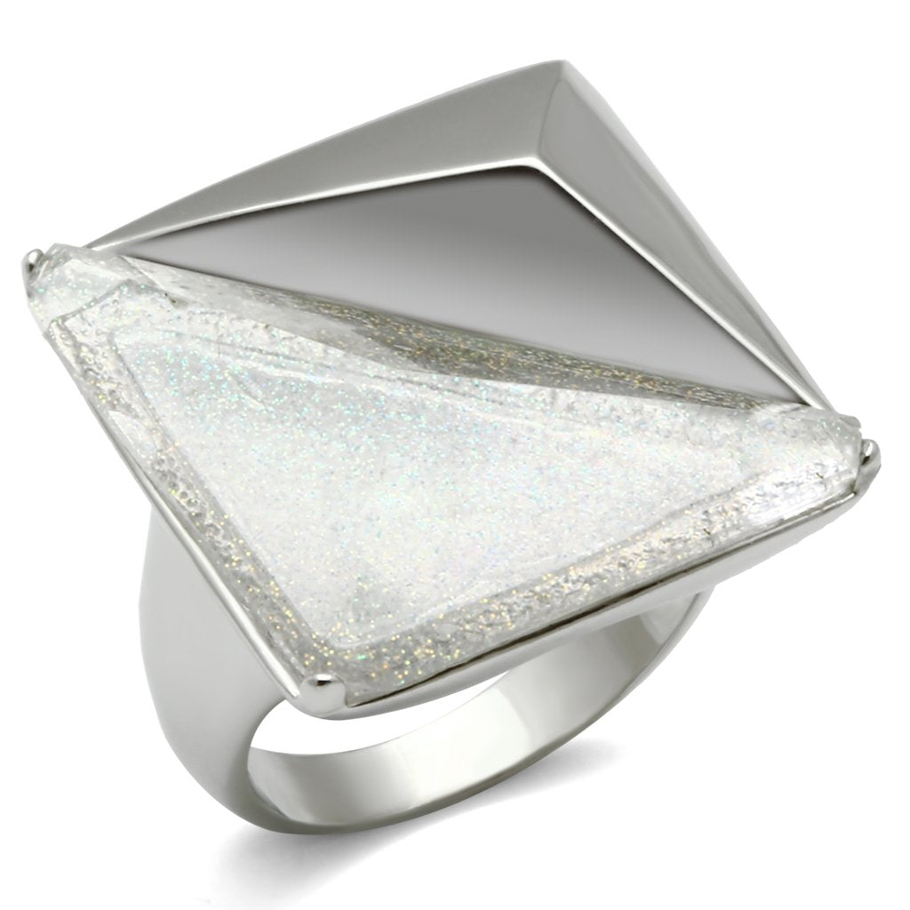 JCE009 Rhodium Brass Ring with Synthetic Synthetic Stone in Aurora Borealis (Rainbow Effect)